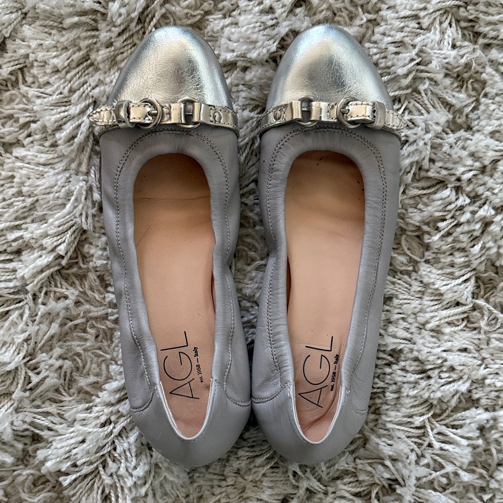 AGL Metallic Silver Monika Cap Toe Ballet Flat